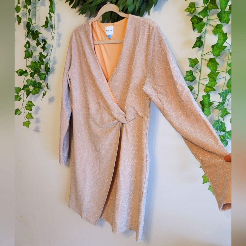 Serra, Large, Front Knot Dress,Rose Pink Silver Metallic Sparkle Dress